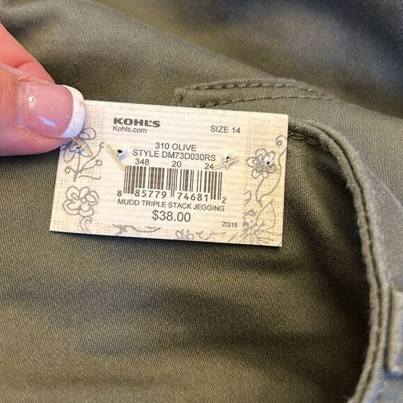 Mudd olive high rise adjustable waist triple stack jeggings Size 14 New - Picture 9 of 11